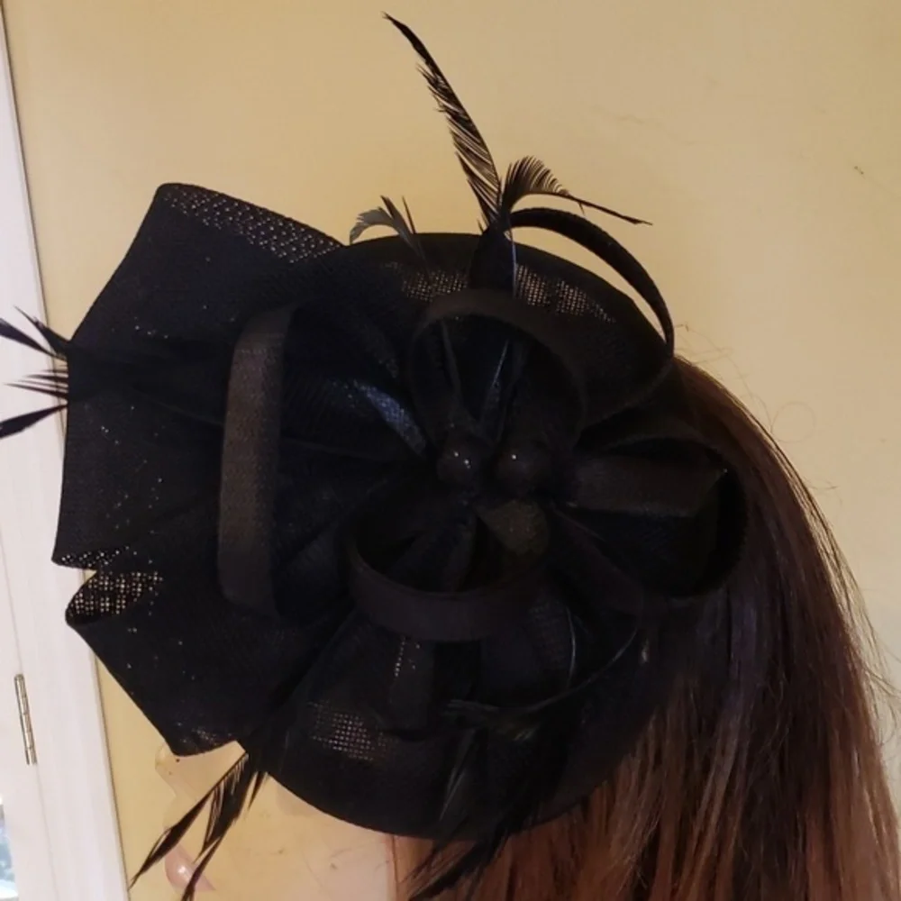 Black  Fascinator W/Clip‎ Hat Church Tea Party Derby Hair Accessories